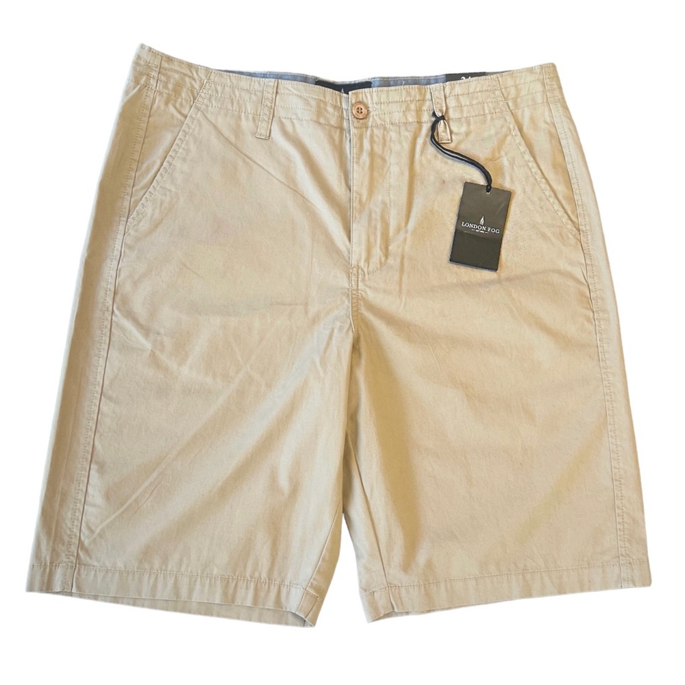 London Fog Shorts Color: Ash Stone Flat Front Chino Tan NWT Men’s Size 34 - Picture 15 of 15